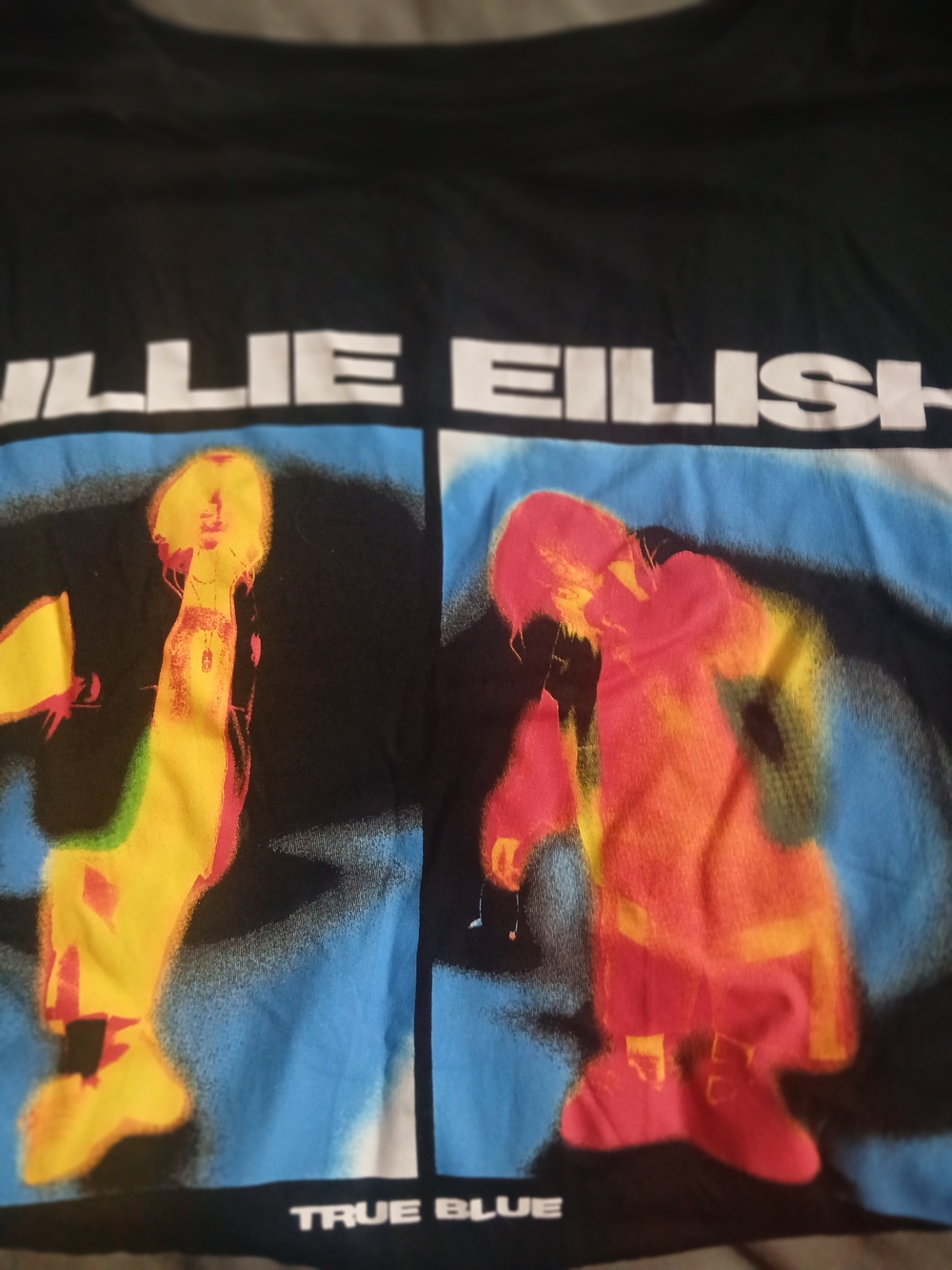 Billie Eilish True Blue Graphic Tee - Black with Neon Yellow & Pink